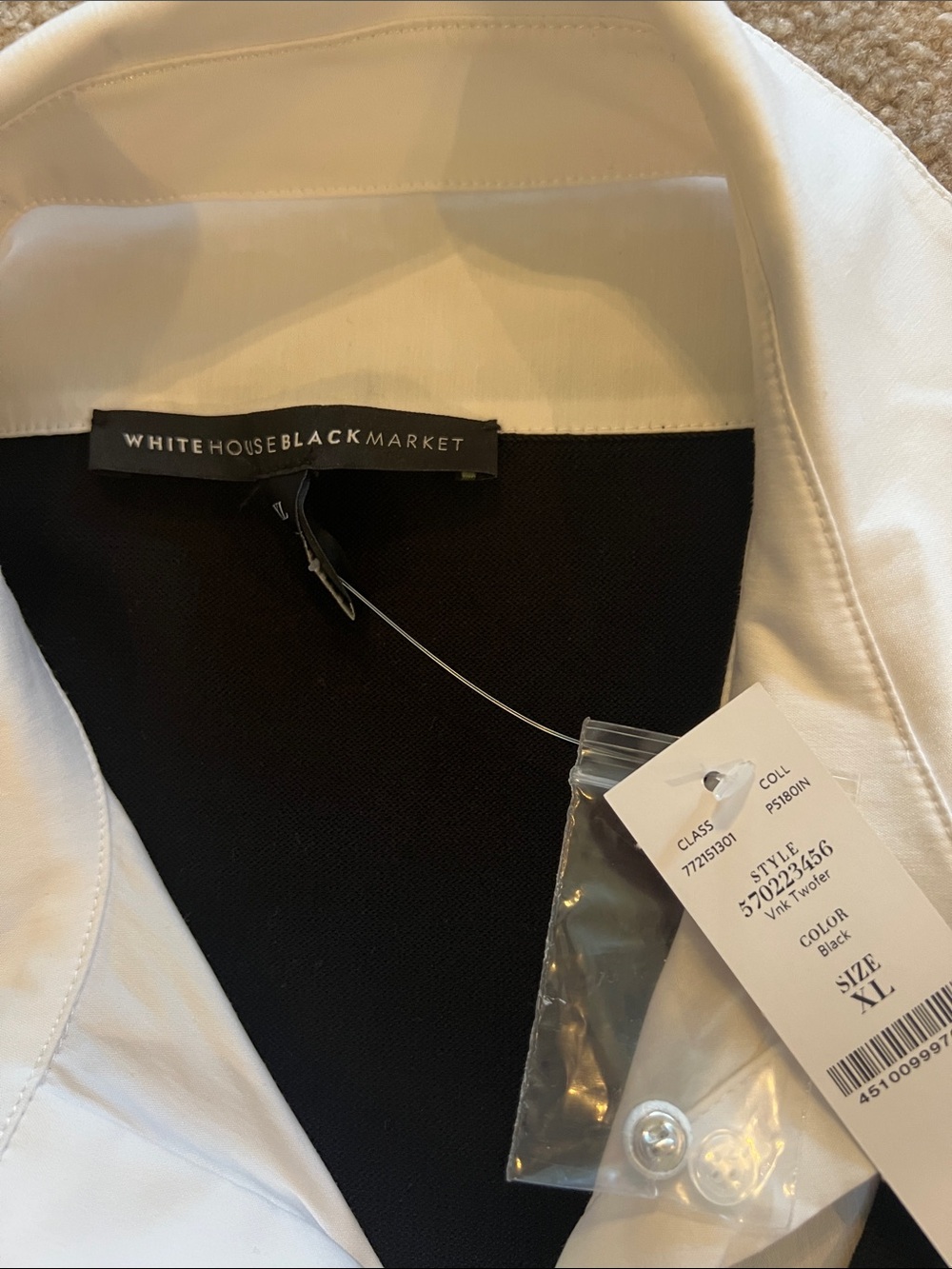 White House Black Market Black & White Layered V-Neck Twofer Tunic - Picture 5 of 7
